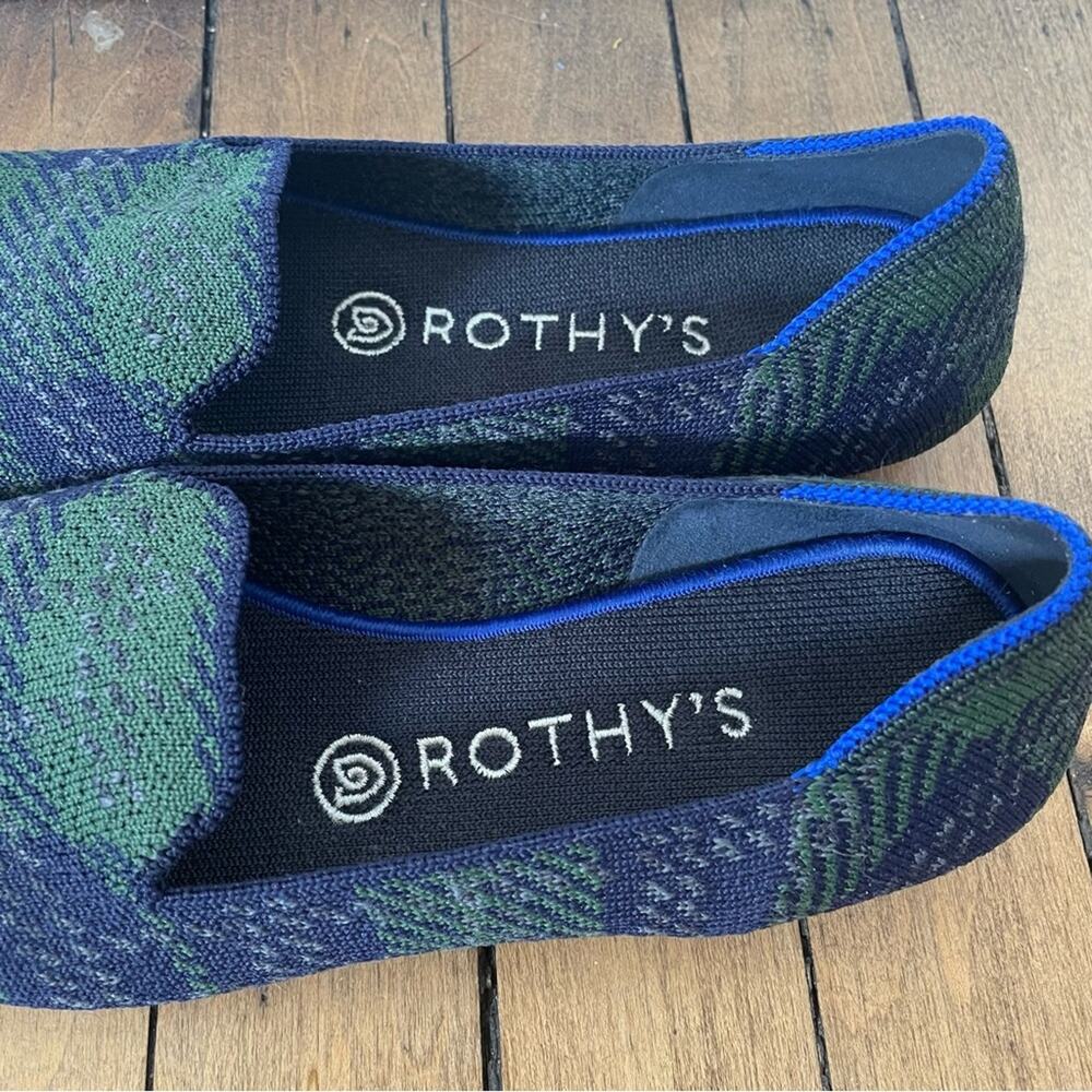 Rothy’s Rare Limited Edition Forest Tartan Plaid Loafers 7.5 Blue and Green - Picture 7 of 9